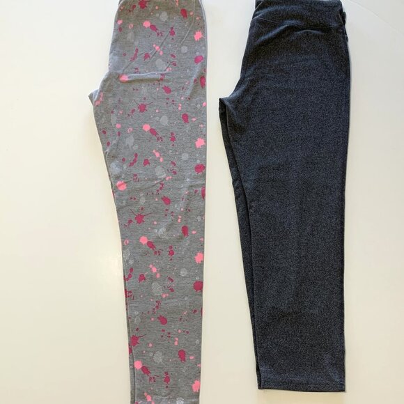 OshKosh/Champion 2 Girls Leggings. Size 14/16. Gray. Pink Splatter. Stretchy - Picture 1 of 10